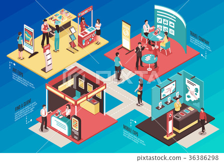 Exhibition Showcase Isometric Concept 36386298