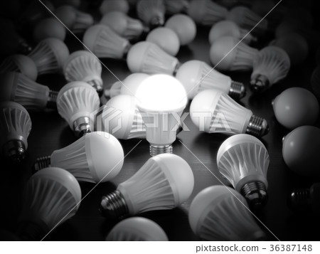 LED light bulbs with glowing one LED light bulbs with glowing one 36387148
