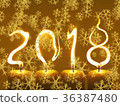 Happy new year 2018 .greetings card - snowflakes 36387480