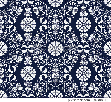 Seamless China blue Plant pattern background - Stock Illustration ...