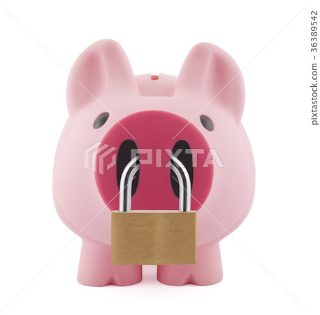 Piggy bank secured with padlock Piggy bank secured with padlock 36389542