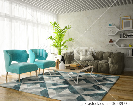 Interior modern design room 3D illustration 36389723