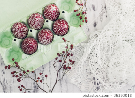 Decorated Easter eggs on wooden background 36393018