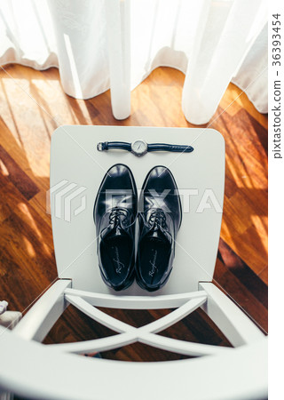 Top view at the stylish black wedding man shoes Top view at the stylish black wedding man shoes 36393454