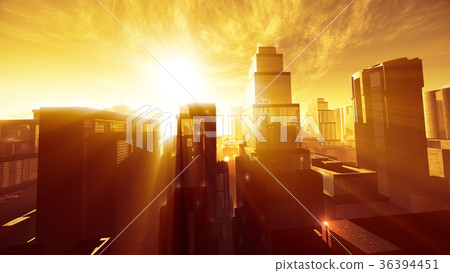 Megapolis in the Sunset Sunrise Lightrays 36394451