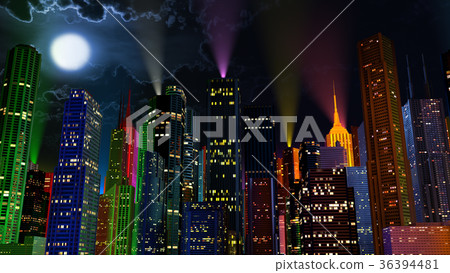 Modern City Lit by Colorful Light Effects at Night 36394481