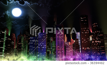 Modern City Lit by Colorful Light Effects at Night 36394482