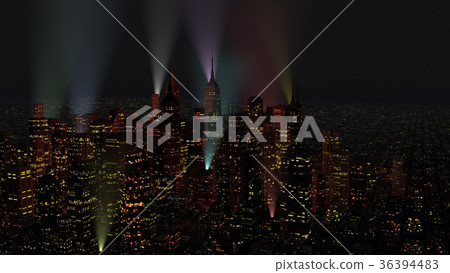 Modern City Lit by Colorful Light Effects at Night 36394483