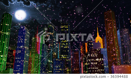 Modern City Lit by Colorful Light Effects at Night 36394488