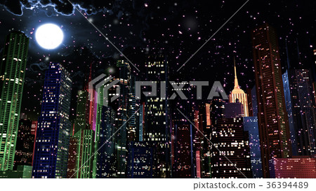 Modern City Lit by Colorful Light Effects at Night 36394489
