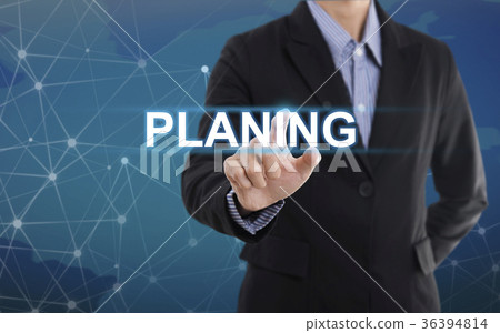 Businessman hand pressing button planing. Businessman hand pressing button planing. 36394814