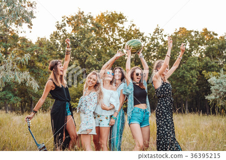Six girls in nature have fun Six girls in nature have fun 36395215