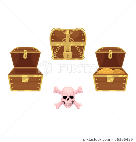 vector wooden treasure chest, skull cross bones vector wooden treasure chest, skull cross bones 36396459