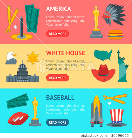 Cartoon Symbol of America Banner Horizontal Set 36396635