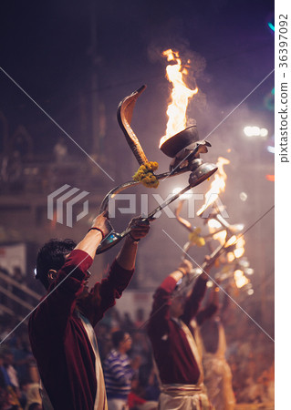VARANASI, INDIA-Fire puja, Hindu ritual 36397092