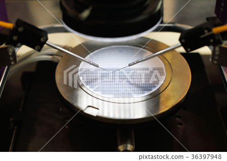 semiconductor silicon wafer under probe testing semiconductor silicon wafer under probe testing 36397948