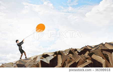 Woman fly on balloon 36399918