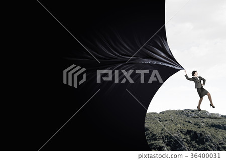 Woman pulling clothing banner 36400031