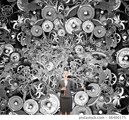 Woman magician with bowler hat 36400175