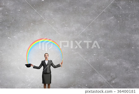 Woman magician with bowler hat Woman magician with bowler hat 36400181