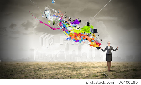 Woman magician with bowler hat 36400189