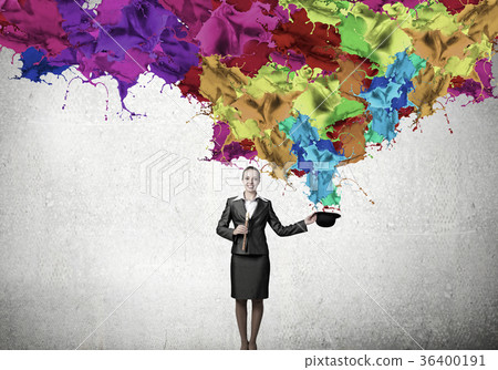 Woman magician with bowler hat Woman magician with bowler hat 36400191