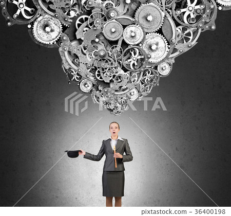 Woman magician with bowler hat 36400198