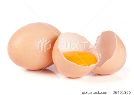 one brown egg and broken egg isolated on white 36401590