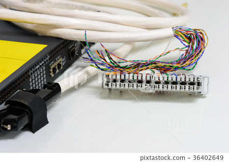 Telephone cabling patch panel with cables Telephone cabling patch panel with cables 36402649
