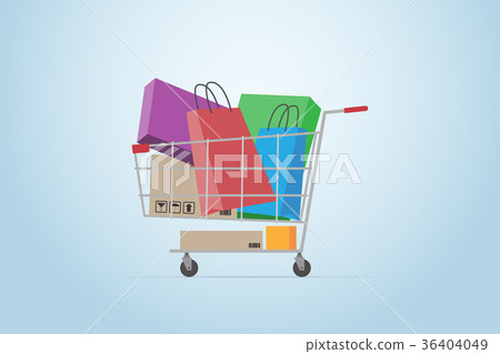 shopping cart full of boxes and bags, flat design 36404049