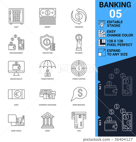 Banking icons set. Thin Line Vector Illustration Banking icons set. Thin Line Vector Illustration 36404127