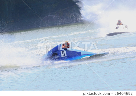 Mans fast floats at power boat on river Mans fast floats at power boat on river 36404692