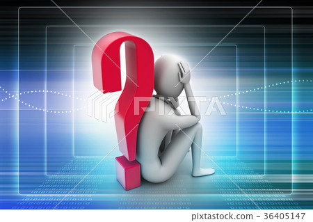 3d man sitting near the question mark 36405147