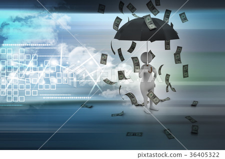3d man and umbrella in money rain 3d man and umbrella in money rain 36405322