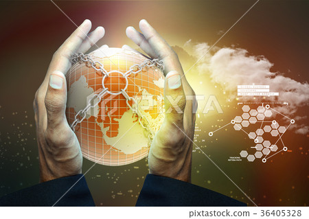 Smart hand showing Earth globe close in chain 36405328