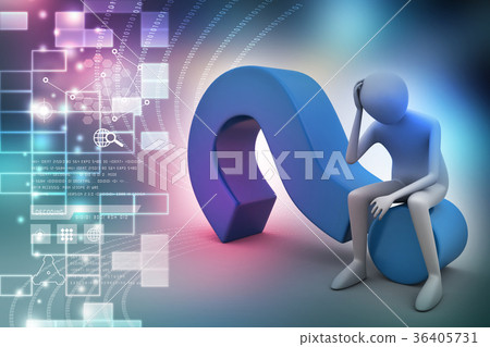 3d man sitting on the question mark 3d man sitting on the question mark 36405731