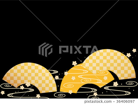 Background material (yoko)-Japanese pattern (fan, cherry blossom and running water pattern) Background material (yoko)-Japanese pattern (fan, cherry blossom and running water pattern) 36406097