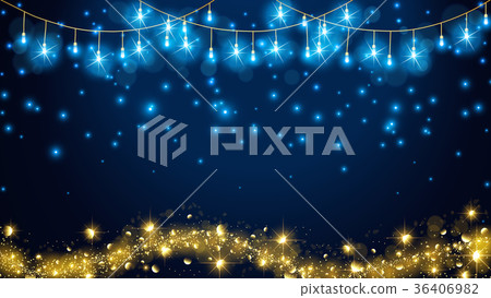 Christmas fairy lights on dark blue background for - Stock Illustration