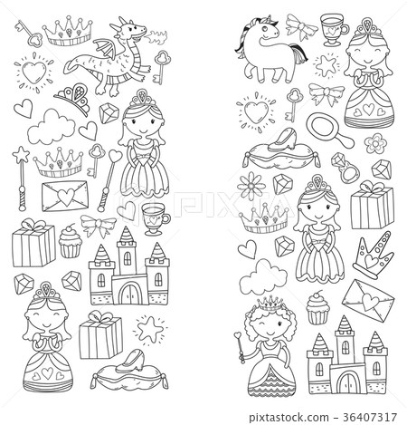 Set of doodle princess and fantasy icon and and Set of doodle princess and fantasy icon and and 36407317
