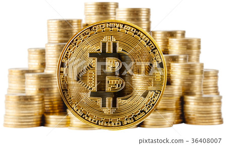 Gold bitcoin on a background of rising columns of Gold bitcoin on a background of rising columns of 36408007