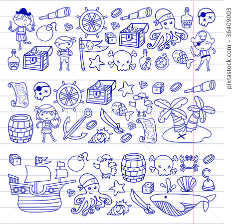 Children playing pirates Boys and girls Children playing pirates Boys and girls 36409003