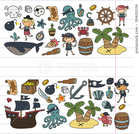Children playing pirates Boys and girls Children playing pirates Boys and girls 36409104