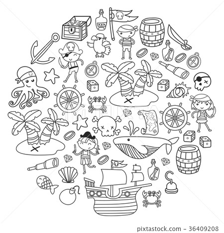 Children playing pirates Boys and girls Children playing pirates Boys and girls 36409208