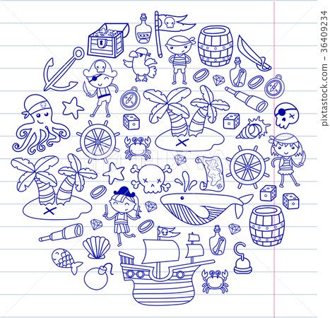 Children playing pirates Boys and girls Children playing pirates Boys and girls 36409234