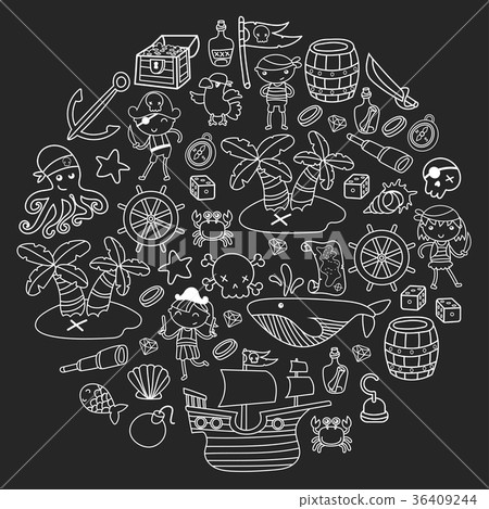 Children playing pirates Boys and girls Children playing pirates Boys and girls 36409244