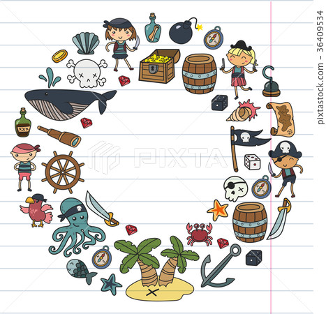 Children playing pirates Boys and girls Children playing pirates Boys and girls 36409534