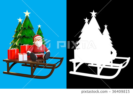 Santa Claus sitting on a sleigh with gift boxes 36409815