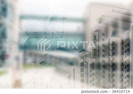 Real estate concept, double expo blueprint and 36410714