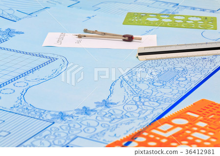 Blueprint backyard garden and pool design plan for villa. Blueprint backyard garden and pool design plan for villa. 36412981
