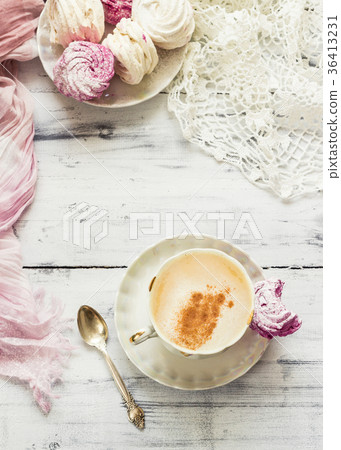 Zephyr (Russian marshmallow) on light wooden table 36413231